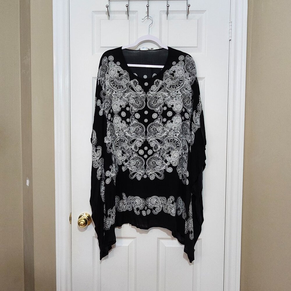 La Vie en Rose Aqua Women's Tunic Swimsuit Cover-up ~ Black and White ~ Size L ~
